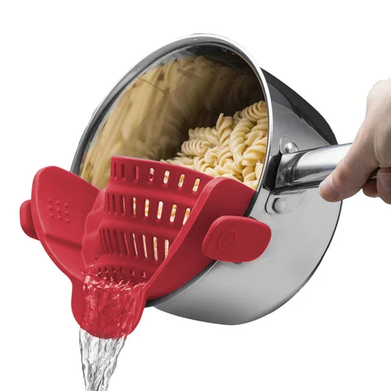 Silicone Kitchen Strainer Clip Pan Drain Rack Bowl Funnel Rice Pasta Vegetable Washing Colander Draining Excess Liquid Univers