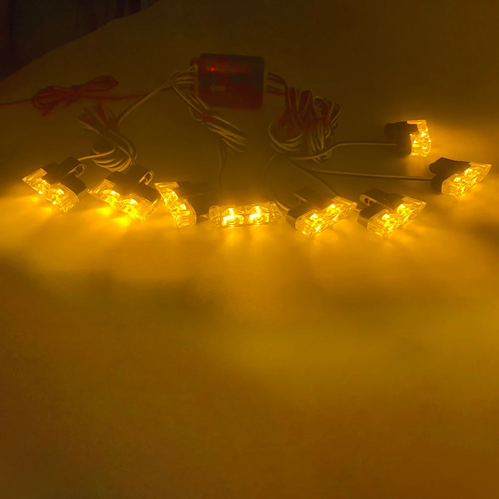 1 Tow 8 LED Police Lights For Car 12V Wireless Remote Flashing Emergency Warning Lamp 2LED Truck Trailer Strobe Grilles Light