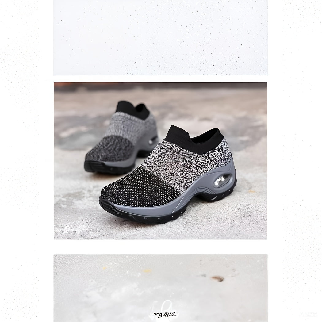 Women's Air Cushion Sole Chunky Sneakers, Lightweight Mesh Low Top Running Shoes, Women's Footwear