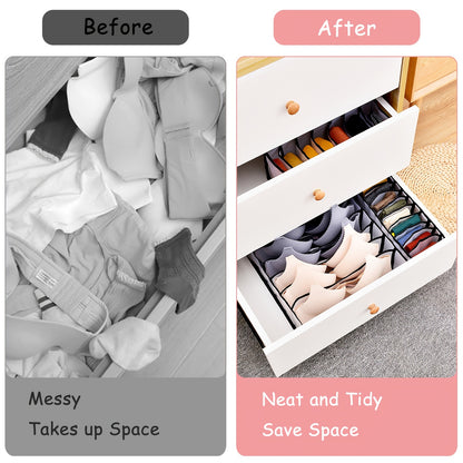 [منظم حمالة صدر نايلون قابل للطي] 5 قطع منظم حمالة صدر نايلون قابل للطي - منظم خزانة الملابس الداخلية مقسم أدراج للنساء - يتضمن 6/7/7/11/11 خلية للملابس الداخلية والجوارب والربطات (أسود)