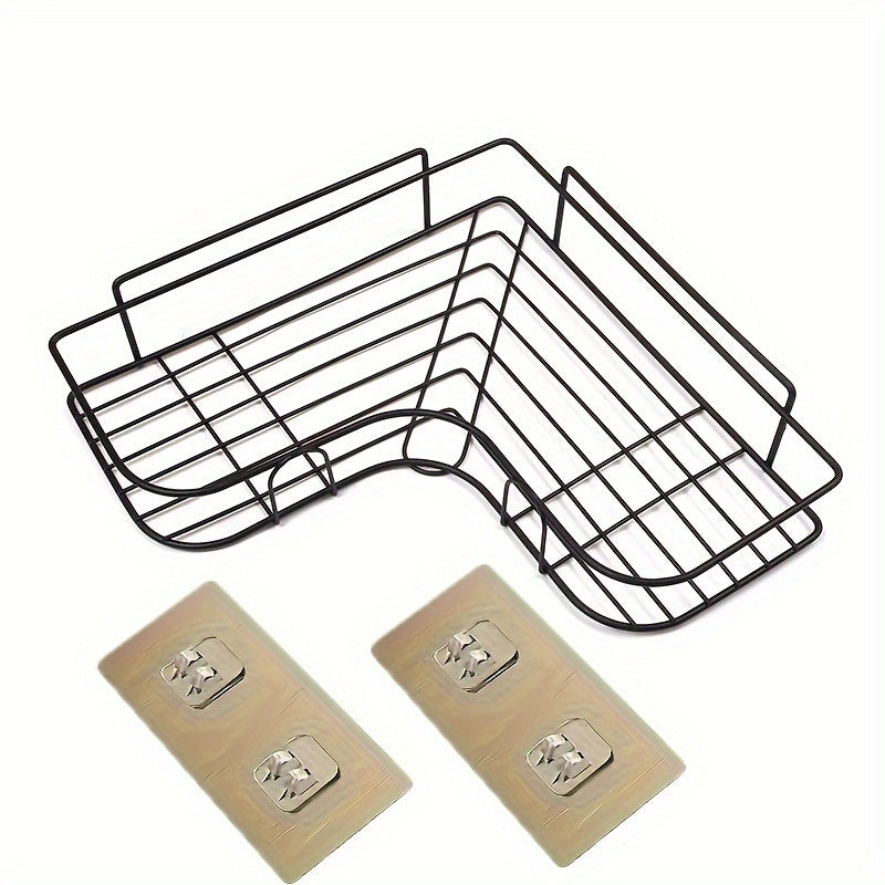 [No-Drill] Cast Iron Corner Shower Shelf | 1pc | Cast Iron | No-Drill Wall Mounted, Black Wire Mesh Design | Bathroom Storage | Bathroom | Modern | Easy Access