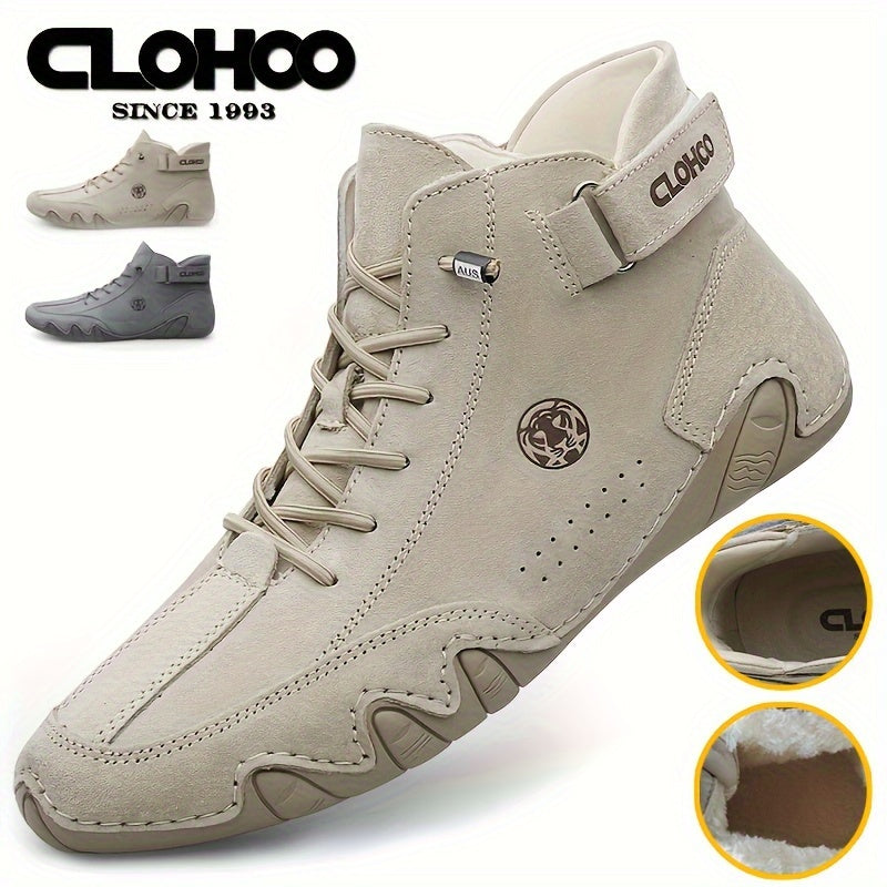 [CLOHOO Boots] CLOHOO Brand Men's Pig Short Boots | Preppy Style, Round Toe, Solid Color, Elastic Closure, Lining | England Scene, Spring, Fall, Winter, Summer