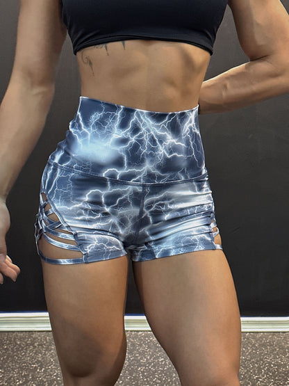 Women'S High-Waist Leopard Print Yoga Shorts with Cut-Out Design - Stretchy, Skinny Fit for Fitness & Dance, Breathable Dancewear|Highwaist Shorts|Stretchy Fabric