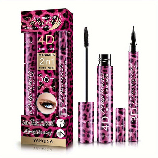 Waterproof Mascara Set with Curling, Holding, and Thicker Lashes - Leopard Print Packaging