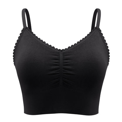 Women'S Plus Size Lace Wireless Bralette, Solid Color Polyamide 90% Elastane 10% Knit Fabric, High Stretch Comfort Full Coverage Sleep Bra, Removable Padding, Breathable Lingerie