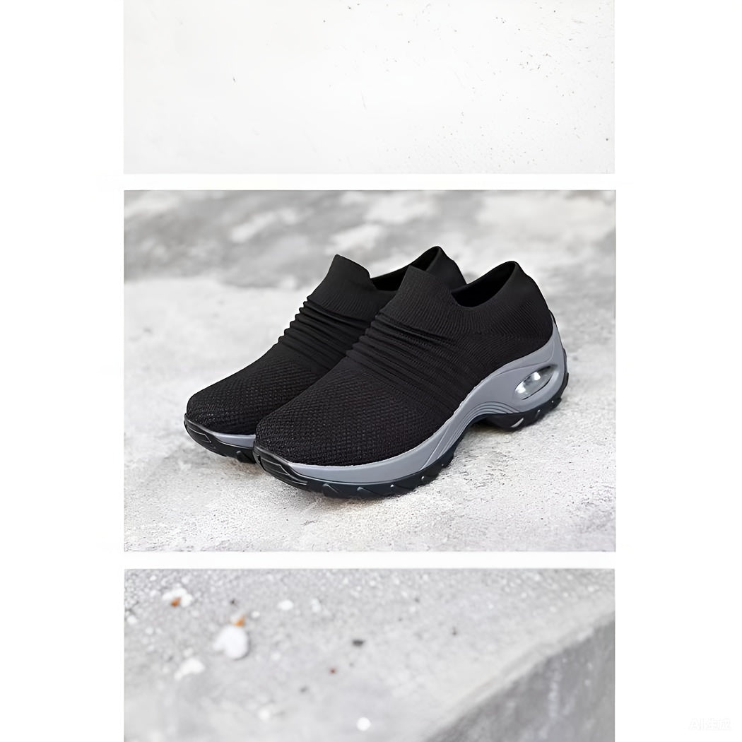 حذاء رياضي نسائي خفيف الوزن ذو نعل سميك ومبطن بالهواء، حذاء جري شبكي منخفض الارتفاع، حذاء نسائي