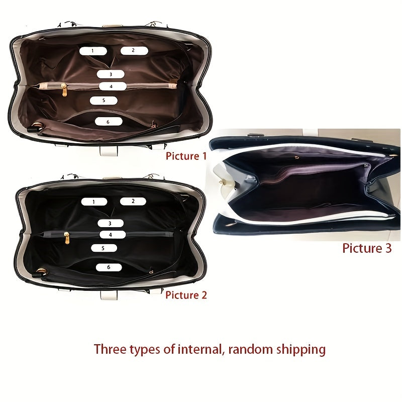 حقيبة كتف نسائية بتفاصيل حروف، محفظة أنيقة بمقبض مزدوج، حقيبة يد كبيرة بسيطة للعمل