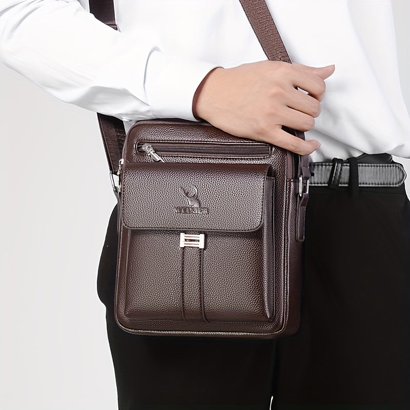 [حقيبة عمل كلاسيكية] حقيبة كتف رجالية كلاسيكية قابلة للتعديل من WEIXIER - مساحات تخزين متعددة، جيوب بسحاب، تصميم مضغوط، لون أسود، إغلاق بسحاب آمن، حقيبة كروس صغيرة