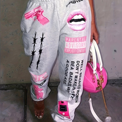 TB5553 Plus Women's Print Fashion Elastic Waist Sports Casual Sweater Oversize Pants Bottom