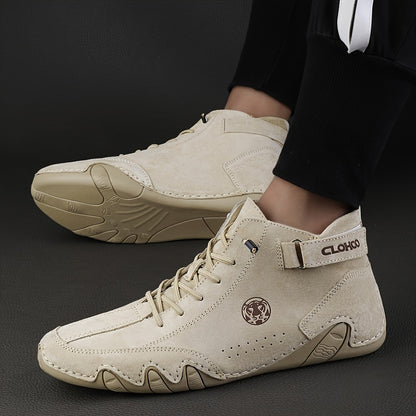 [CLOHOO Boots] CLOHOO Brand Men's Pig Short Boots | Preppy Style, Round Toe, Solid Color, Elastic Closure, Lining | England Scene, Spring, Fall, Winter, Summer