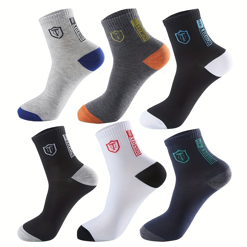 6-Pack Minimalist Casual Letter Mid-Calf Socks, Breathable Business Men's Socks,  Professional Socks, Minimalist Design, Casual Style, Breathable Fabric, Lightweight Material, Stylish Socks, Comfortable Socks, Office Professi