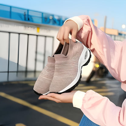 حذاء رياضي نسائي خفيف الوزن ذو نعل سميك ومبطن بالهواء، حذاء جري شبكي منخفض الارتفاع، حذاء نسائي